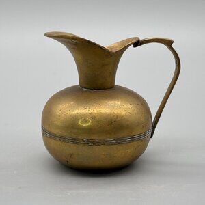 Vintage Indian Solid Brass Pitcher With Flared Spout and Rounded Body Decorative